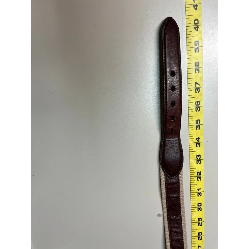 Southern Tide Mens Canvas Leather Skipjack Fish Belt Brown Tan Brass Buckle 36